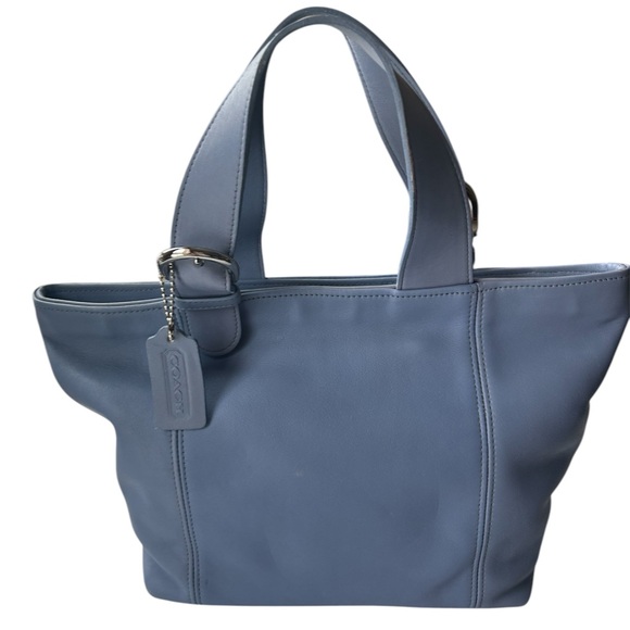 Rare Vintage Coach Periwinkle Blue Waverly 90s Full-Grain Leather Tote Handbag - Picture 1 of 16